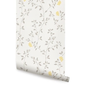 Branch Flower Light Grey/Yellow Wallpaper