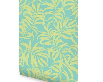 Lime Mint Tropical Palm Leaves Solid Wallpaper - Peel and Stick or Traditional Unpasted