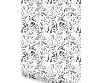 Black Watercolor Foliage Wallpaper - Peel and Stick or Traditional Unpasted