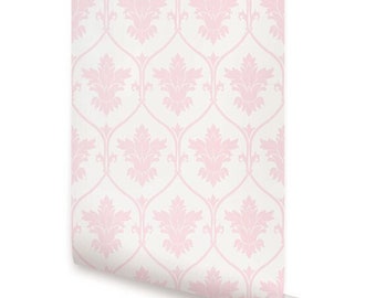 Pink Damask Wallpaper - Peel and Stick or Traditional Unpasted