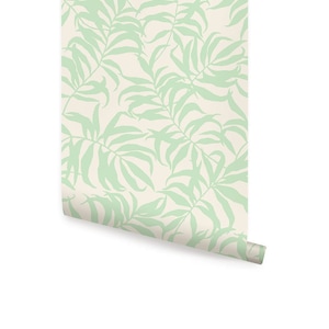 Tropical Palm Leaves Solid Beige Green Wallpaper