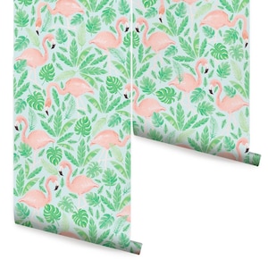 Tropical Flamingo Coral Blue Wallpaper