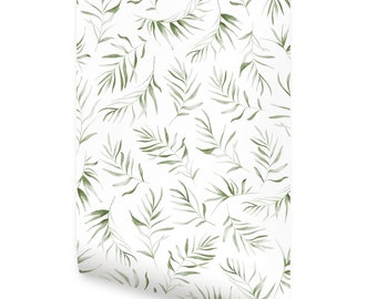 Watercolor Green Breezy Palm Leaves Wallpaper - Peel and Stick or Traditional Unpasted