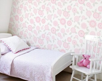 Modern Flowers Pink Peel & Stick Fabric Wallpaper Repositionable