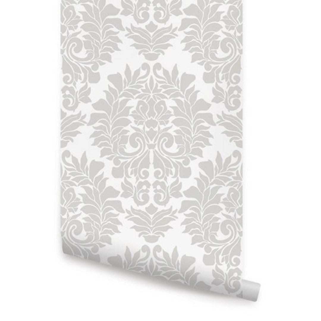 Grey Classic Damask Wallpaper - Peel and Stick or Traditional Unpasted ...