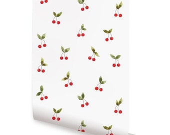 Red Cherries Patch Wallpaper - Peel and Stick or Traditional Unpasted