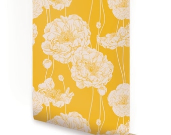 Peony Yellow Peel & Stick Fabric Wallpaper Repositionable