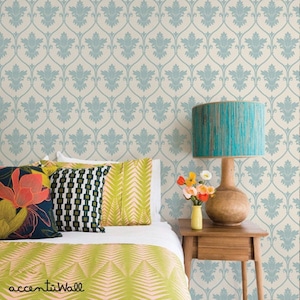 Damask Dusky Blue Wallpaper