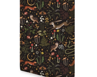 Fairytale Forest Moon and Stars, Night, Self Adhesive Fabric Repositionable Wallpaper