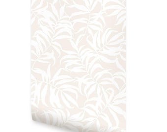 Beige Tropical Palm Leaves Solid Wallpaper - Peel and Stick or Traditional Unpasted