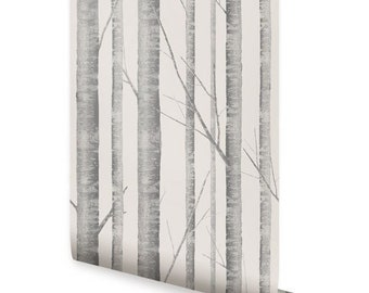Birch Tree Warm Grey Peel & Stick Wallpaper Repositionable
