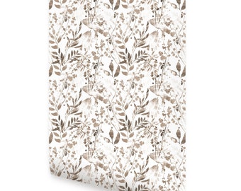 Brown Watercolor Foliage Wallpaper - Peel and Stick or Traditional Unpasted