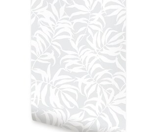 Grey Tropical Palm Leaves Solid Wallpaper - Peel and Stick or Traditional Unpasted