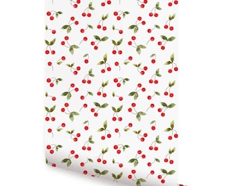 Cherries Bunch Wallpaper - Peel and Stick or Traditional Unpasted