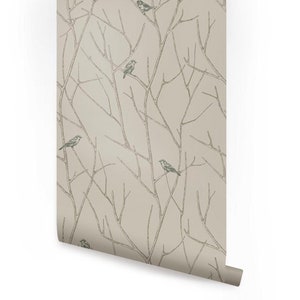 Branch Birds Green Wallpaper