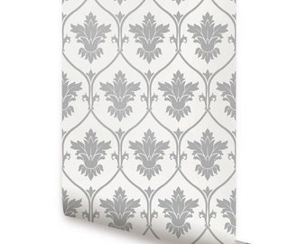 Damask Grey Peel & Stick Wallpaper Repositionable