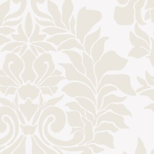 Beige on White Classic Damask Wallpaper - Peel and Stick or Traditional Unpasted image 4