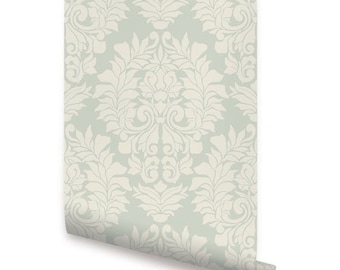 Sage Green Classic Damask Wallpaper - Peel and Stick or Traditional Unpasted