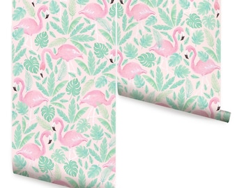 Pink Tropical Flamingo Wallpaper - Peel and Stick or Traditional Unpasted