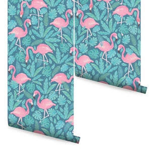 Tropical Flamingo Pink Teal Wallpaper