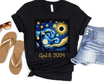 Eclipse 2024 Shirt, Van Gogh Solar Eclipse 2024, Total Solar Eclipse Shirt, Totality Tee, Sun Moon TShirt, Family Matching, Starry Night