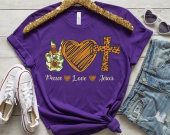 Peace Love Jesus Shirt, Christian Gift for Mom, Christian Mom Shirt, Garden Flower Shirt, Mothers Day Shirt, Jesus Shirt, Easter Shirt