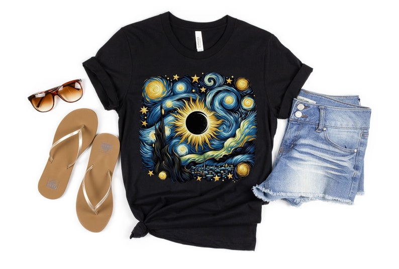 Eclipse 2024 Shirt, Solar Eclipse 2024, Total Solar Eclipse Shirt, Van Gogh Eclipse, Sun Moon TShirt, Family Matching Shirt, Astronomy Gift image 1