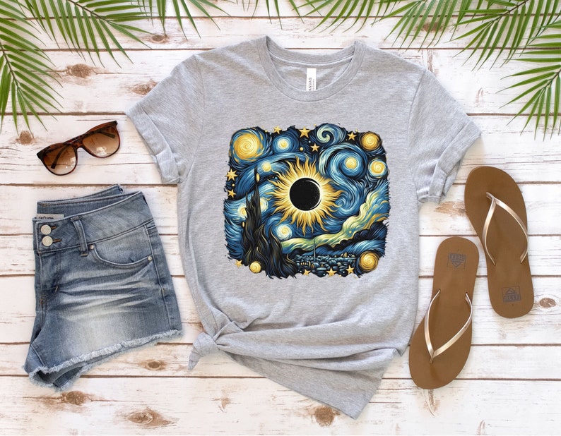 Eclipse 2024 Shirt, Solar Eclipse 2024, Total Solar Eclipse Shirt, Van Gogh Eclipse, Sun Moon TShirt, Family Matching Shirt, Astronomy Gift image 3