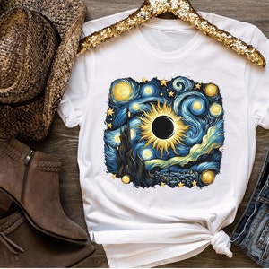Eclipse 2024 Shirt, Solar Eclipse 2024, Total Solar Eclipse Shirt, Van Gogh Eclipse, Sun Moon TShirt, Family Matching Shirt, Astronomy Gift image 2