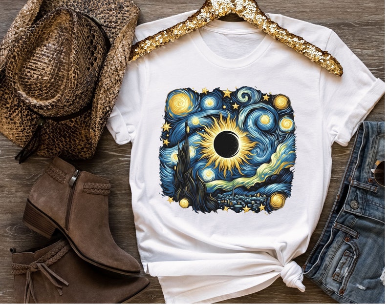 Eclipse 2024 Shirt, Solar Eclipse 2024, Total Solar Eclipse Shirt, Van Gogh Eclipse, Sun Moon TShirt, Family Matching Shirt, Astronomy Gift image 2