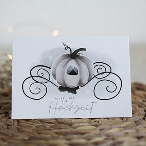 Hochzeitskarte A6 (gefaltet) - Kürbiskutsche - Karte mit Umschlag, Handgefertigt, Weiße Märchenkutsche, Hochzeit Märchenprinzessin