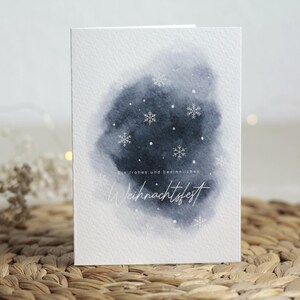 Weihnachtskarte A6 (gefaltet) - Schneeflocken, Aquarell, Klappkarte mit Umschlag, Grußkarte Wintermotiv, Handgefertigt