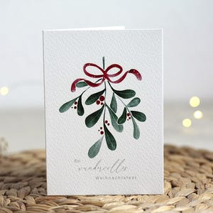 Weihnachtskarte A6 (gefaltet) - Mistelzweig - Karte mit Umschlag, Handgefertigt, Weihnachten,