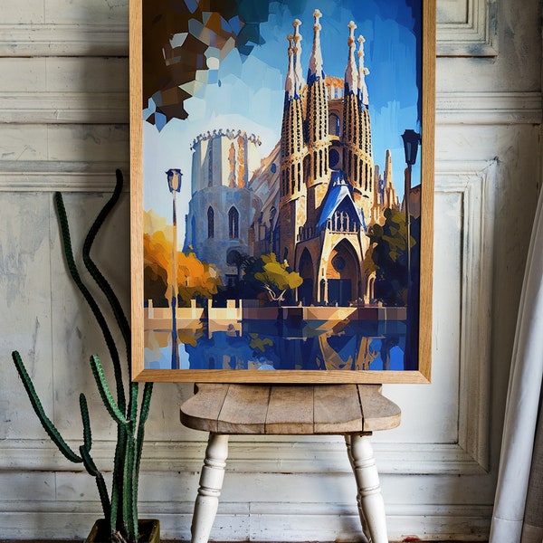 PRINTABLE Barcelona Spain Sagrada Familia Gaudi Impressionist Painting | Picturesque Travel Decor | Downloadable Digital Art