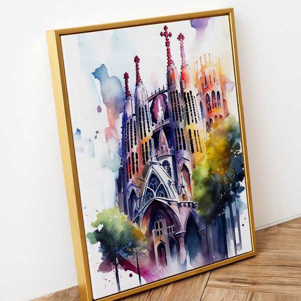 PRINTABLE Barcelona Spain Sagrada Familia Gaudi Watercolor Painting | Picturesque Travel Decor | Downloadable Digital Art