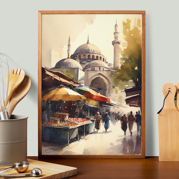 PRINTABLE Highia Sophia Istanbul Turkey Watercolor Landscape Painting | Picturesque Travel Decor | Downloadable Digital Art