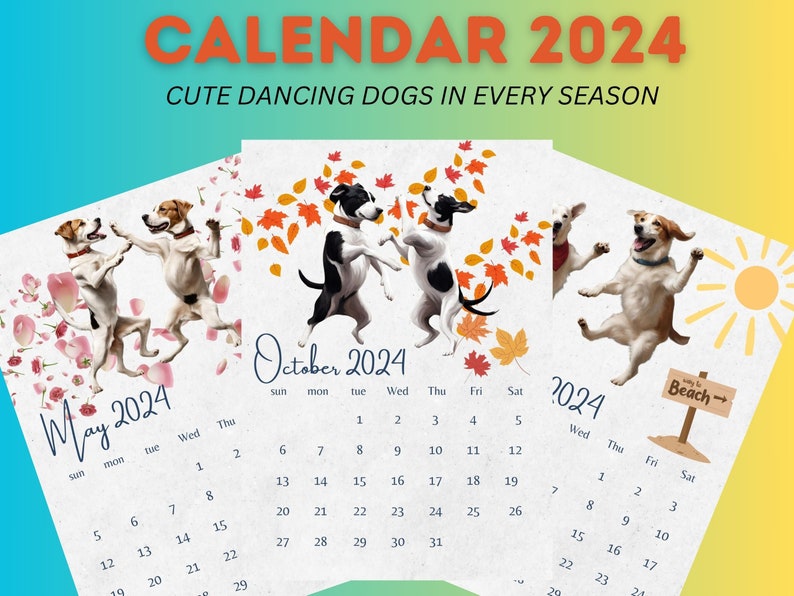 Cute Dog Calendar 2024 Highquality, Happy Dancing Dogs Yearly
