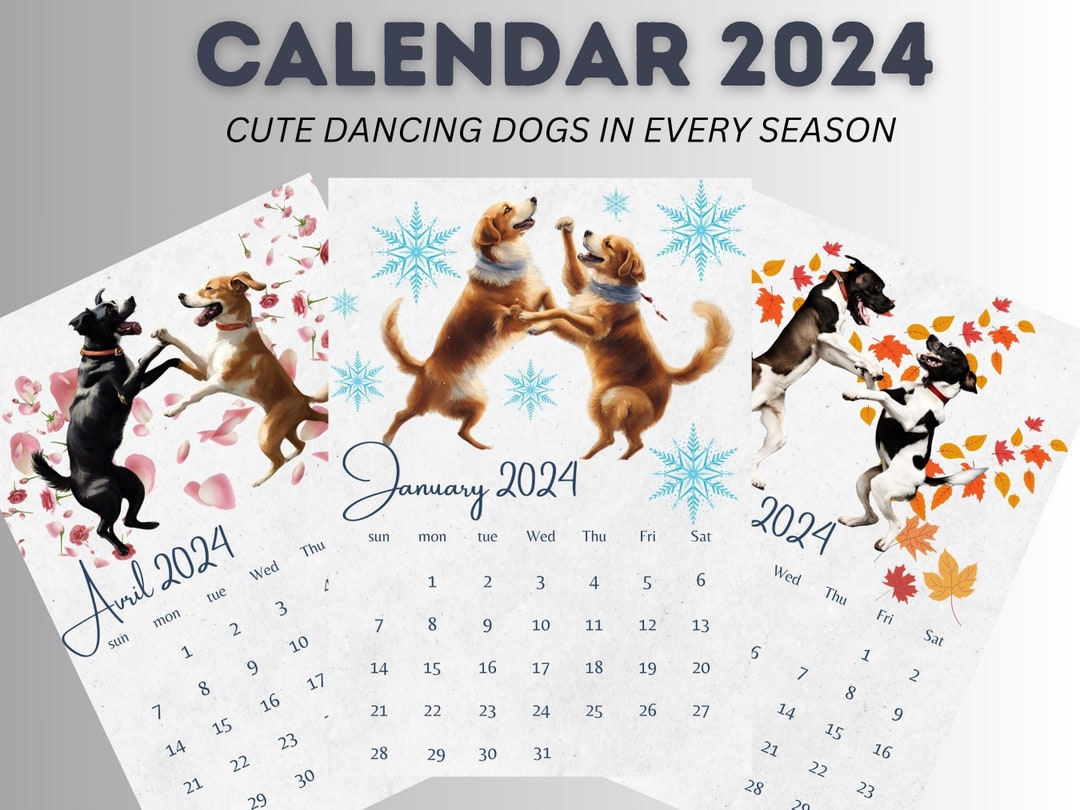 Cute Dog Calendar 2024 Highquality, Happy Dancing Dogs Yearly Cute Dog Calendar 2025