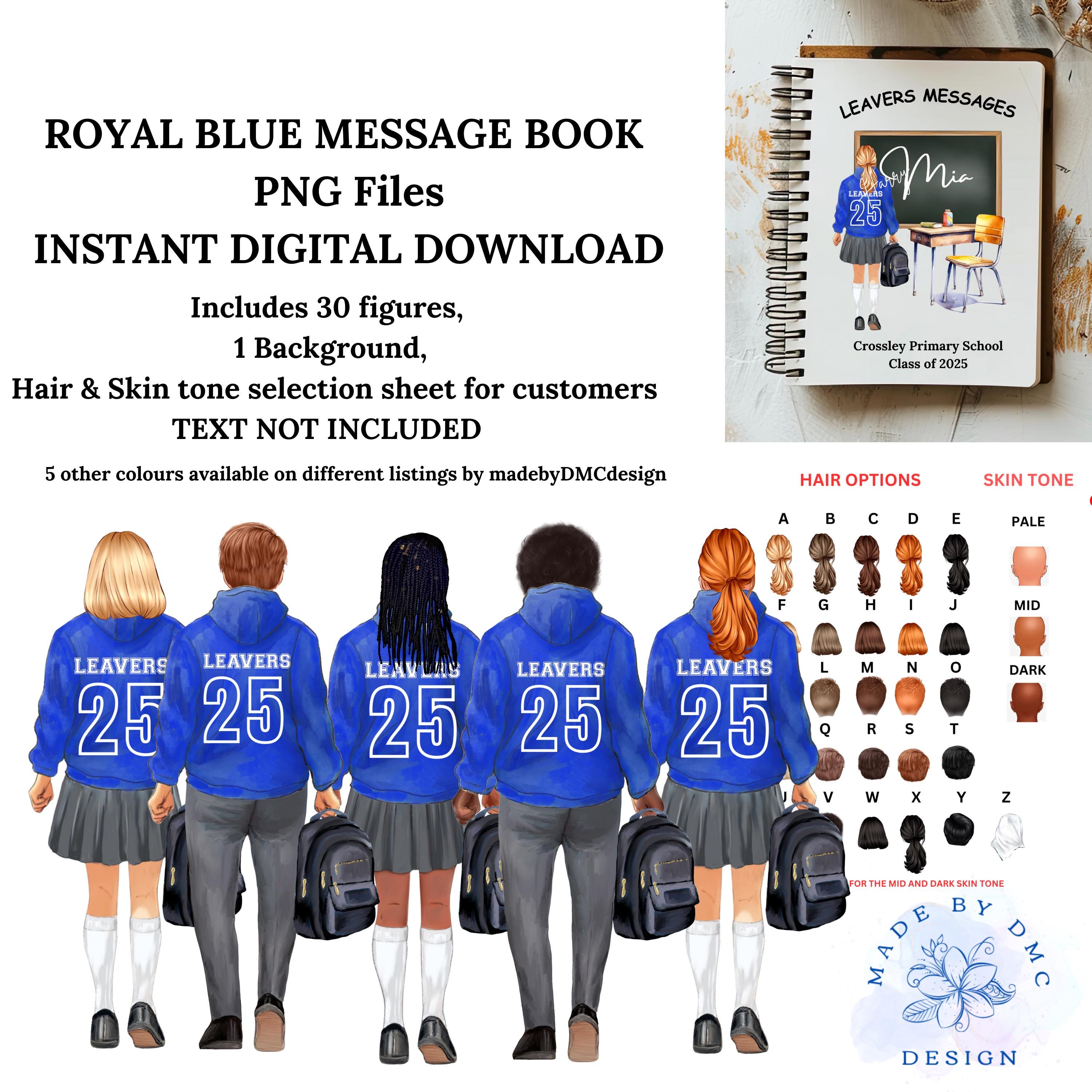 Royal Blue Personalised 2025 School Leavers Digital Download Files PNG  Complete Hoodie Figures and Classroom background