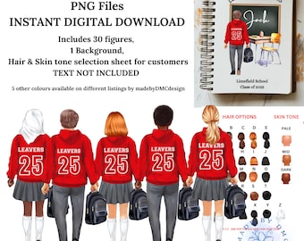 Red 2025 School Leavers design, Instant Digital Download, PNG, Complete figures and separate background