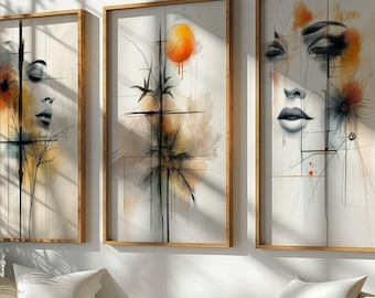 Abstract Woman Minimalist Art Prints, Contemporary Living Room Artwork, Set of 3 Gallery Wall Prints, Modern Airbnb Home Decor Posters