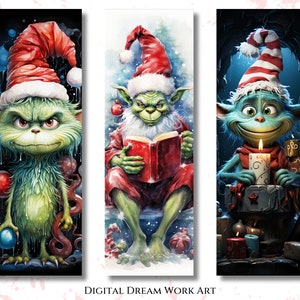Marcadores imprimibles de Navidad Grinch, hoja de collage digital, etiquetas de diario basura de efímera navideña vintage, decoración de scrapbooking de Navidad