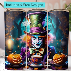 Mad Hatter Halloween Sublimation Design, Halloween Decor Tea Party 20oz Skinny Tumbler, Straight and Tapered Digital Download Design