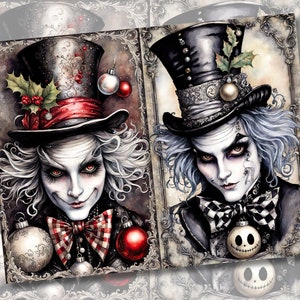 Mad Hatter Christmas Junk Journal Collage Sheet Pages, Gothic Dark Alice in Wonderland Ephemera Scrapbook Digital Download Paper Kit