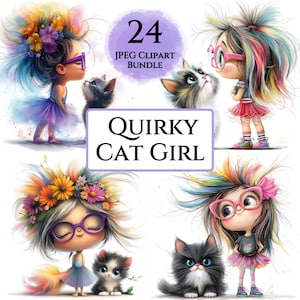 Schröckchen, digitale Kunst, magische Katzenlady, Clipart-Bundle, verrückte Katzenfrauen-Designs für Scrapbooking & Junk Journals, sofortiger JPG-Download