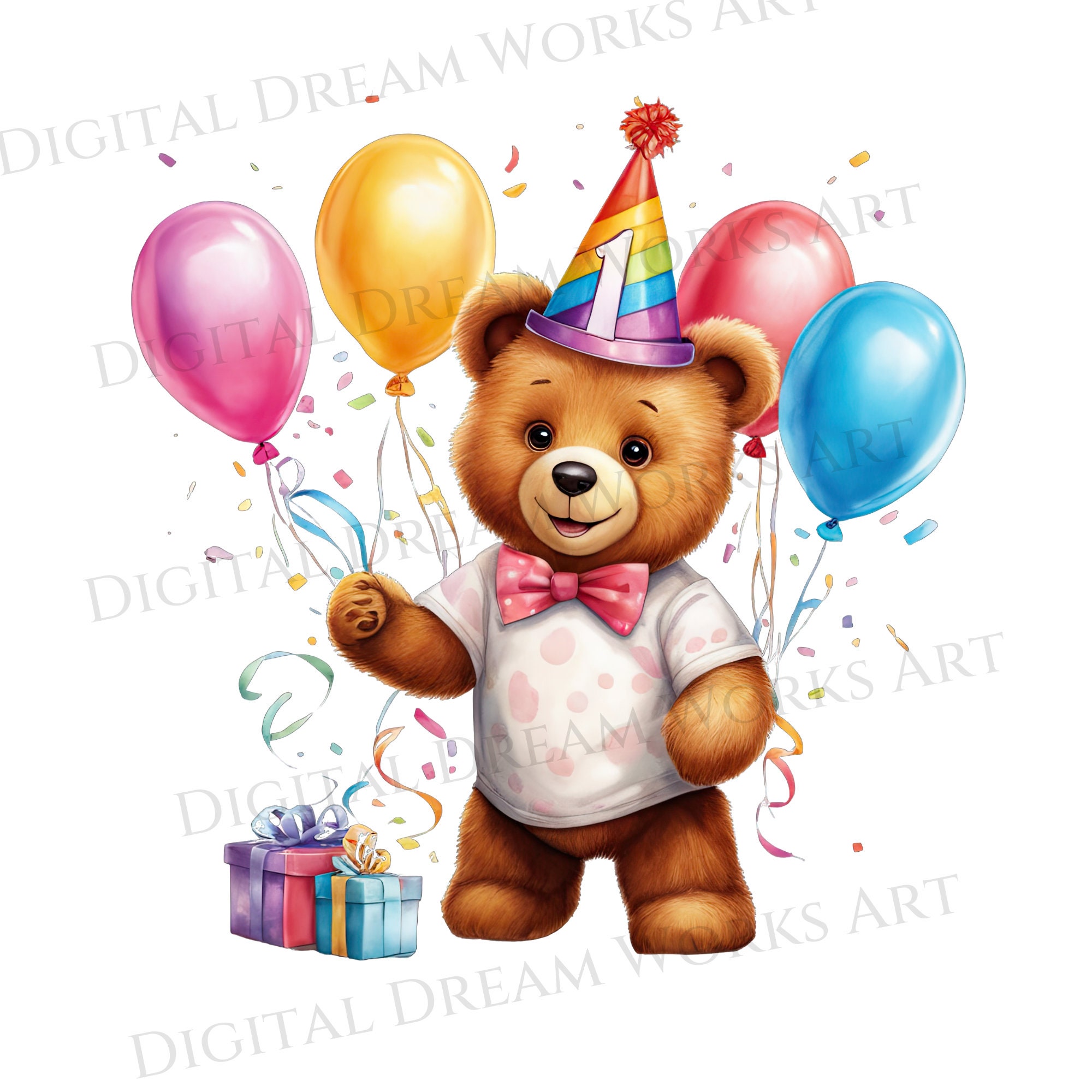 1st Birthday Teddy Bear Clipart, Sublimation First Birthday Watercolor ...