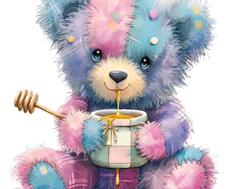 Watercolor Honey Bear Clipart Bundle, Card Making, Scrapbooking (Digital Download)