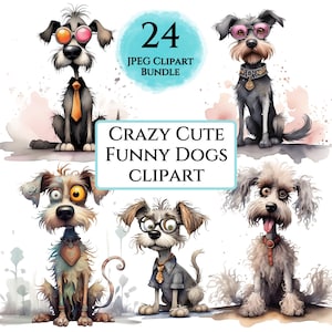 Crazy Cute Funny Dogs Clipart Bundle, Watercolor Puppy Dog Clipart, Quirky Frazzled Dogs, Card Making Scrapbooking Digital Download JPGs