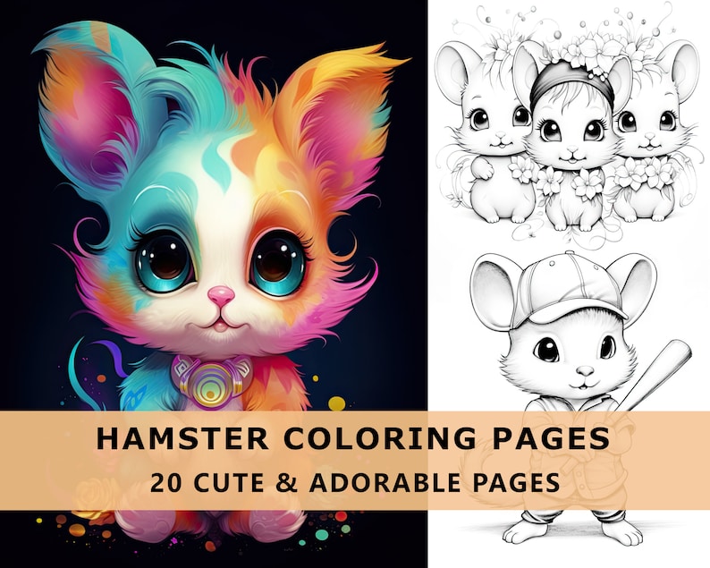 Cute Hamster Coloring Pages Printable Digital Download for Kids