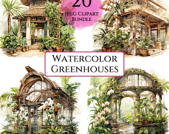Lot de cliparts aquarelle pour serre, illustrations botaniques (agenda numérique JPG)